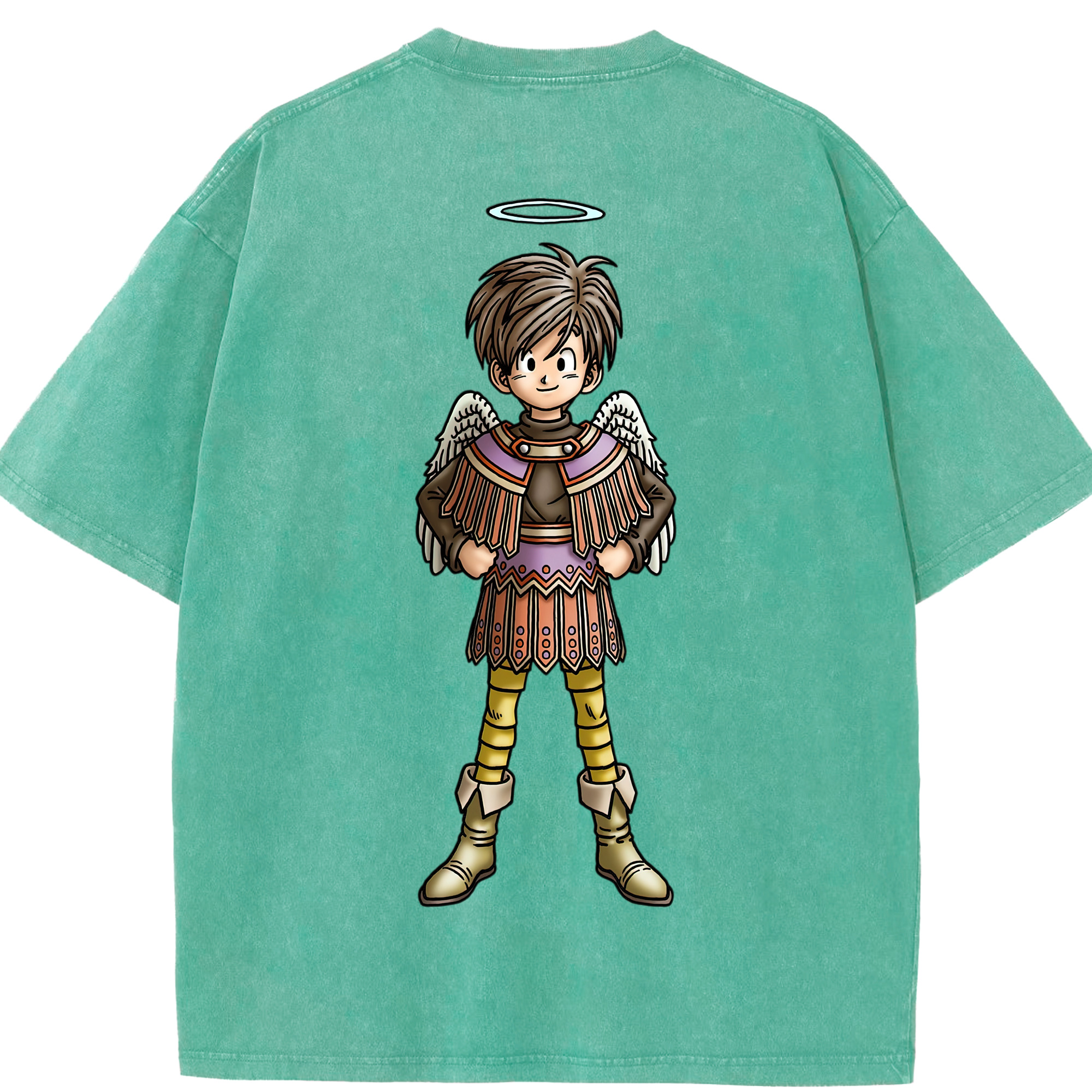（画像用） ドラゴンクエスト Doragon Kuesuto Dragon Quest 綿100% ヴィンテージ風 半袖Tシャツ（背面プリント）
